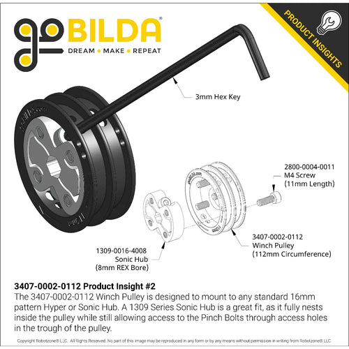 ServoCity 3407 Series Hub-Mount W" Pulley (Dual Spool, 112mm Circumference)