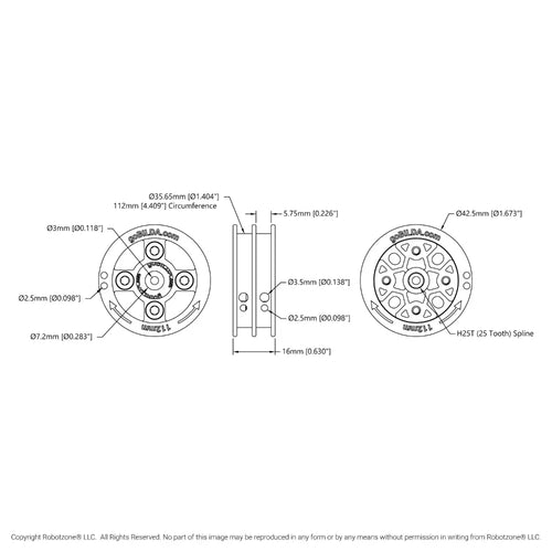 ServoCity 3410 Series Servo-Mount W" Pulley (25T Spline, Dual Spool, 112mm Circumference)