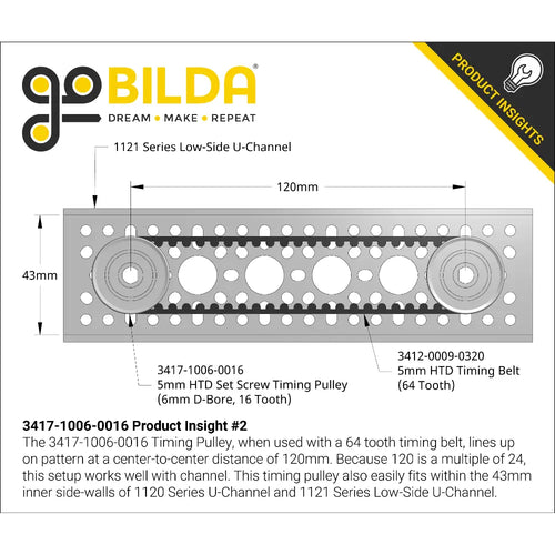 ServoCity 3417 Series 5mm HTD Pitch Set-Screw Pinion Timing Belt Pulley (6mm D-Bore, 16 Tooth)