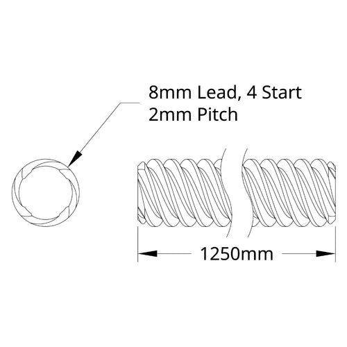 ServoCity 3501 Series Lead Screw (8mm Lead, 4 Start, 1250mm Length)