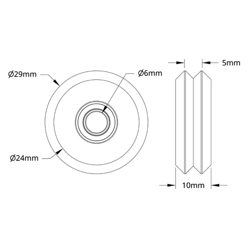 ServoCity 3600 Series W-Wheel (6mm Bore, 29mm OD, 10mm Width) - 2 Pack