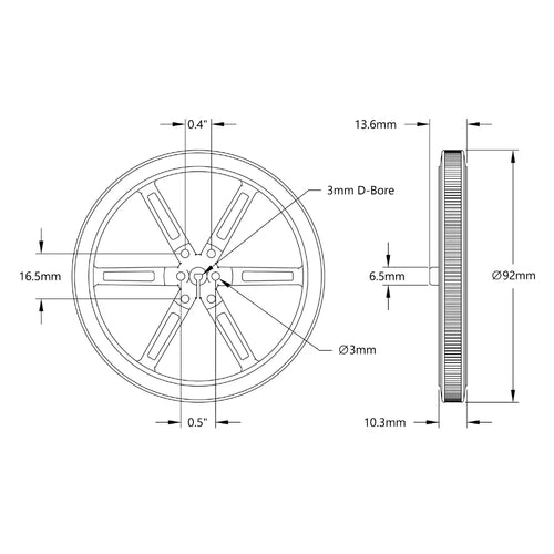 ServoCity 3602 Series Press-Fit Wheel (3mm D-Bore, 90mm Diameter) - 2 Pack