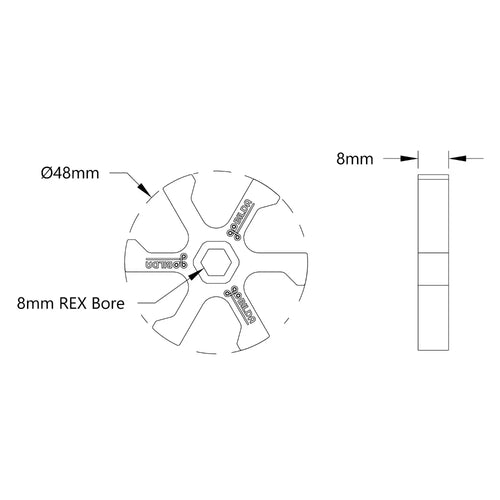 ServoCity 3615 Series Boot-Wheel (8mm REX™ Bore, 48mm Diameter, 30A Durometer)