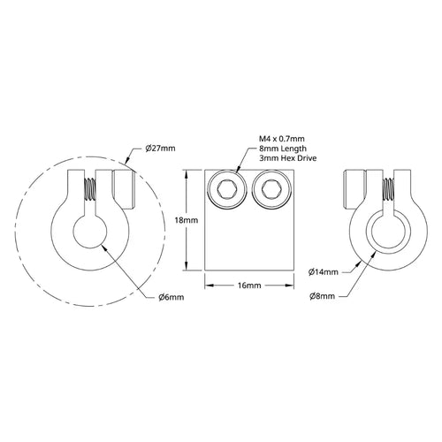 ServoCity 4000 Series Clamping Shaft Coupler (6mm Round Bore to 8mm Round Bore)