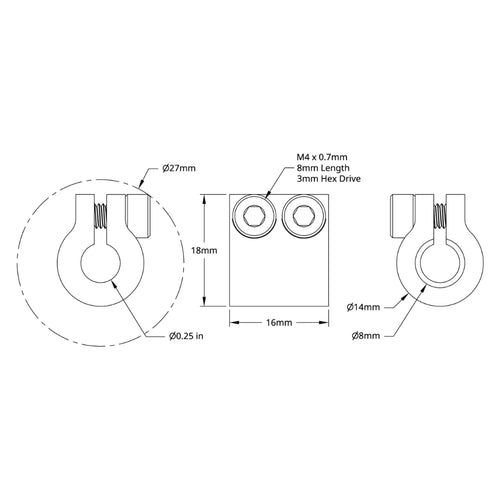 ServoCity 4000 Series Clamping Shaft Coupler (8mm Round Bore to 0.250" Round Bore)