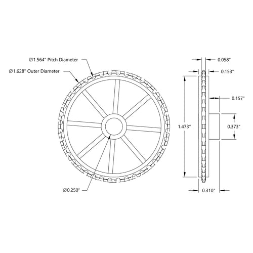 ServoCity 40 Tooth Press Fit Sprocket (0.1227" Pitch, 0.250" Bore)