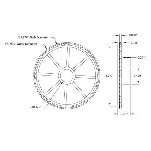 ServoCity 48 Tooth Press Fit Sprocket (0.1227" Pitch, 0.375" Bore)