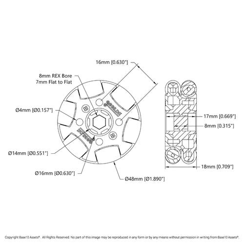 ServoCity 48mm Omni Wheel (8mm REX™ Bore, 50A Durometer)