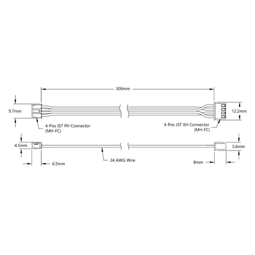 ServoCity 4-Pos JST PH [MH-FC] to 4-Pos JST XH [MH-FC] Adaptor (300mm Length)