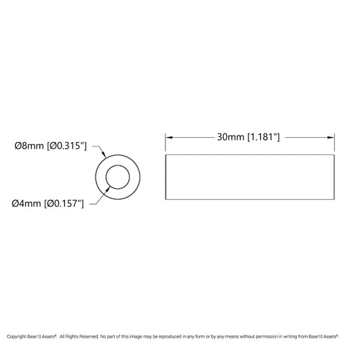 ServoCity 4mm ID Aluminum Spacer (8mm OD, 30mm Length) - 4 Pack
