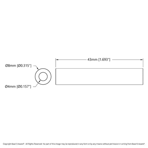 ServoCity 4mm ID Aluminum Spacer (8mm OD, 43mm Length) - 4 Pack