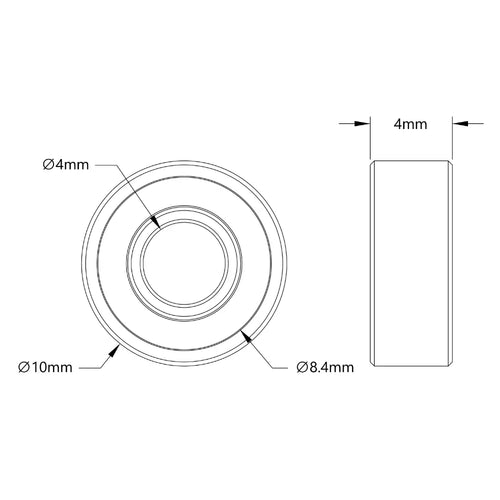 ServoCity 4mm ID Non-Flanged Ball Bearing (10mm OD, 4mm Thickness) - 2 Pack