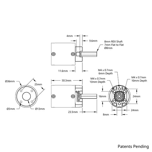 ServoCity 5103 Series Planetary Gearbox (50.9:1 Ratio, 24mm Length 8mm REX Shaft)