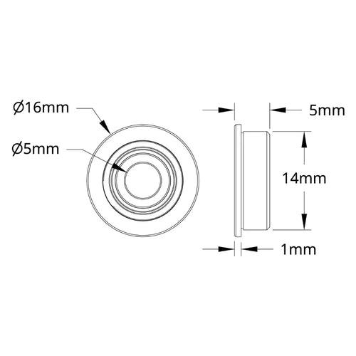 ServoCity 5mm ID Flanged Ball Bearing (14mm OD, 5mm Thickness) - 2 Pack