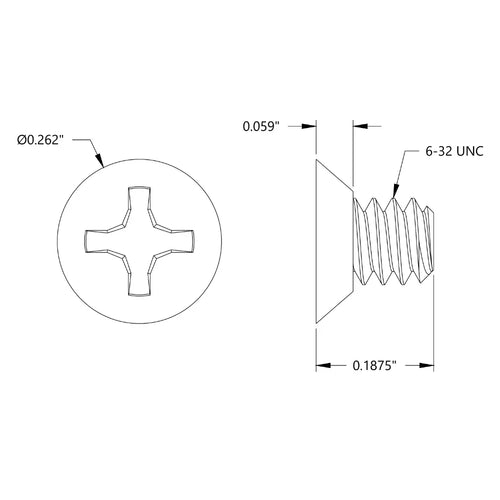 ServoCity 6-32 Zinc-Plated Flat Head Screw (0.1875" Length) - 6 Pack
