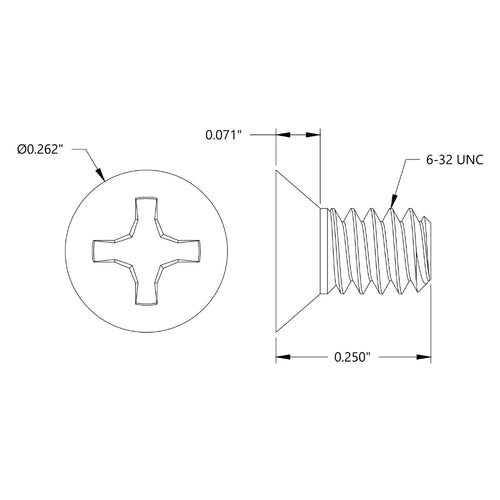 ServoCity 6-32 Zinc-Plated Flat Head Screw (0.250" Length) - 6 Pack
