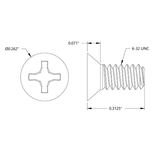 ServoCity 6-32 Zinc-Plated Flat Head Screw (0.3125" Length) - 6 Pack