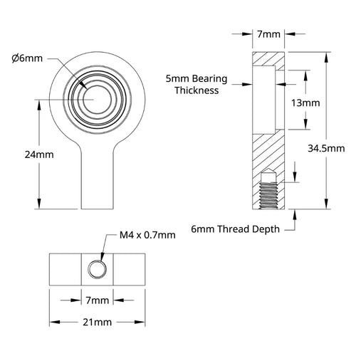ServoCity 6mm Bore 1-Side, 1-Post Pillow Block (24mm Height)
