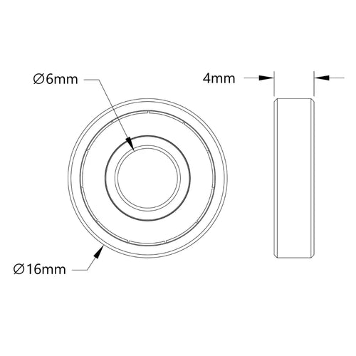 ServoCity 6mm ID Non-Flanged Ball Bearing (16mm OD, 4mm Thickness) - 2 Pack