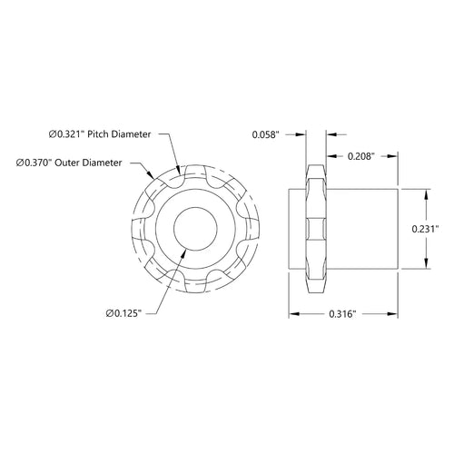 ServoCity 8 Tooth Press Fit Sprocket (0.1227" Pitch, 0.125" Bore)