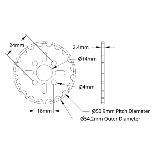 ServoCity 8mm Pitch Acetal Hub-Mount Sprocket (14mm Bore, 20 Tooth)