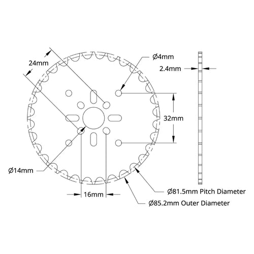 ServoCity 8mm Pitch Acetal Hub-Mount Sprocket (14mm Bore, 32 Tooth)