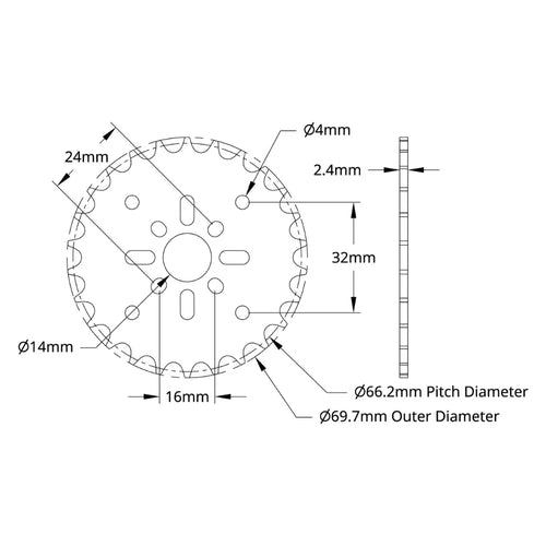 ServoCity 8mm Pitch Acetal Hub-Mount Sprocket (14mm Bore, 26 Tooth)