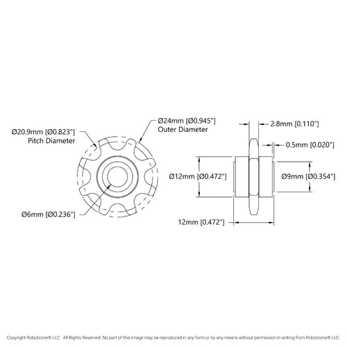 ServoCity 8mm Pitch Slip-Fit Idler Sprocket (6mm Bore, 8 Tooth) - 2 Pack