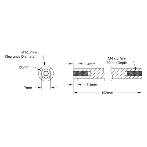 ServoCity 8mm REX™ Shaft w/ E-Clip (Stainless Steel, 192mm Length)