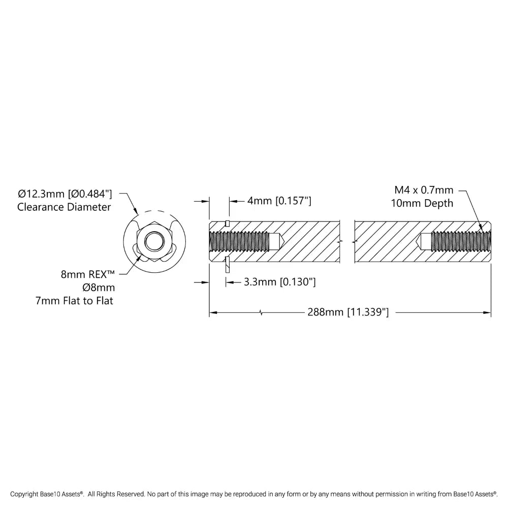 ServoCity 8mm REX™ Shaft w/ E-Clip (288mm Length)