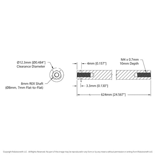 ServoCity 8mm REX™ Shaft w/ E-Clip (Stainless Steel, 624mm Length)