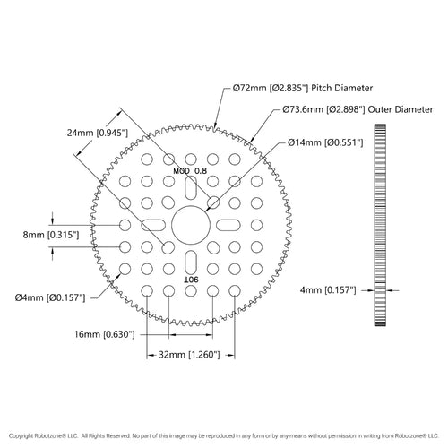 ServoCity 90 Tooth Hub-Mount Gear (MOD 0.8, 4mm Thick Acetal)