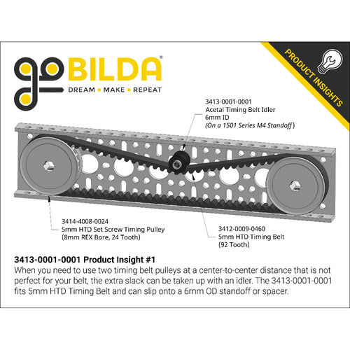 ServoCity Acetal Timing Belt Idler (6mm ID x 12mm OD, 12mm Width, 1-1) - 2 Pack