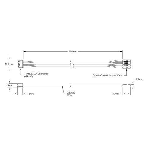 ServoCity Encoder Breakout Cable (4-Pos JST XH [MH-FC] to 4 x 1-Pos TJC8 [MH-FC], 300mm Length)