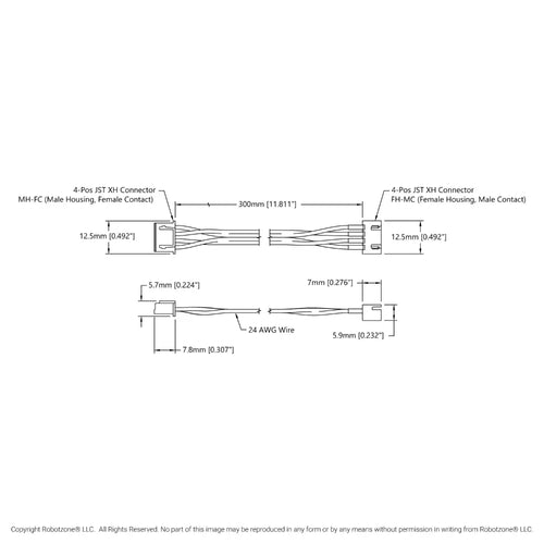 ServoCity Encoder Cable Extension (4-Pos JST XH, 300mm Length)