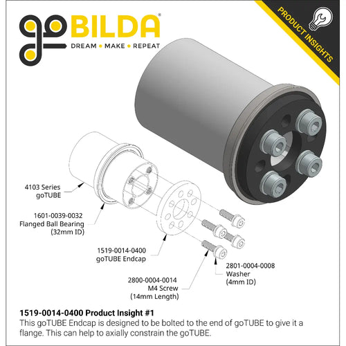 ServoCity GoTUBE Endcap (14mm Bore, 36mm OD, 4mm Thick) - 4 Pack