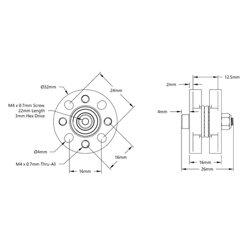ServoCity Idler Bearing-Hub (32mm OD, 16mm Height)