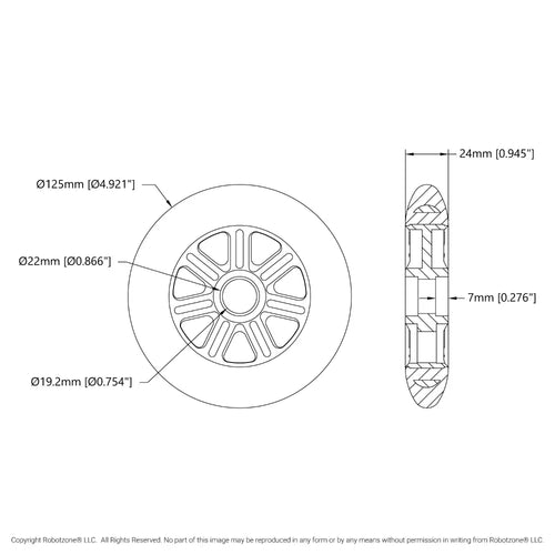 ServoCity Inline Skate Wheel (Orange, 125mm Diameter)