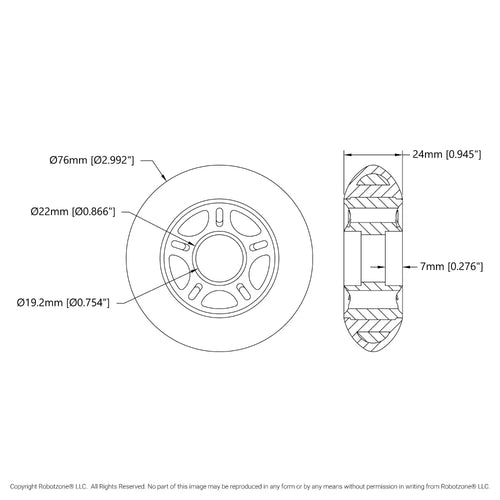 ServoCity Inline Skate Wheel (Orange, 76mm Diameter)