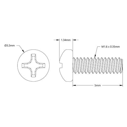 ServoCity M1.6 x 0.35mm Stainless Steel Pan Head Screw (5mm Length) - 6 Pack