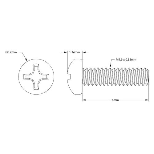 ServoCity M1.6 x 0.35mm Stainless Steel Pan Head Screw (6mm Length) - 6 Pack