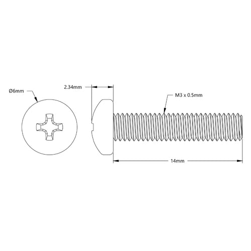 ServoCity M3 x 0.5mm Zinc-Plated Pan Head Screw (14mm Length) - 6 Pack