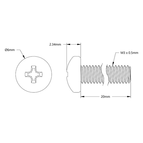 ServoCity M3 x 0.5mm Zinc-Plated Pan Head Screw (20mm Length) - 6 Pack