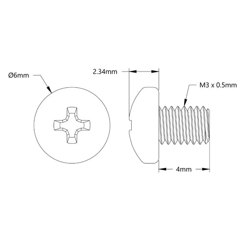 ServoCity M3 x 0.5mm Zinc-Plated Pan Head Screw (4mm Length) - 6 Pack