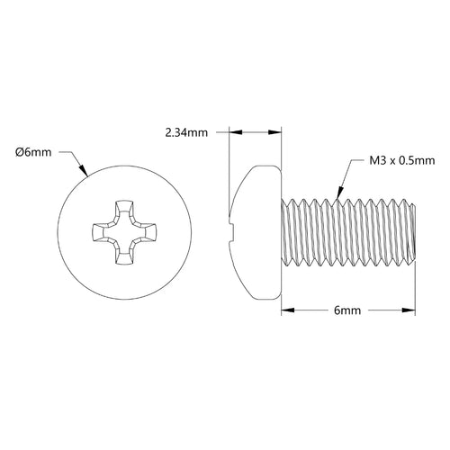 ServoCity M3 x 0.5mm Zinc-Plated Pan Head Screw (6mm Length) - 6 Pack
