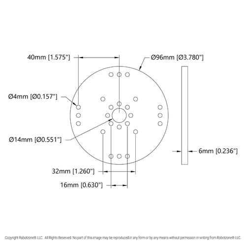 ServoCity Plastic Hub-Mount Disc (14mm Bore, 96mm Diameter)