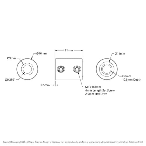 ServoCity Set-Screw Shaft Coupler (8mm Round Bore to 1/4" Round Bore)