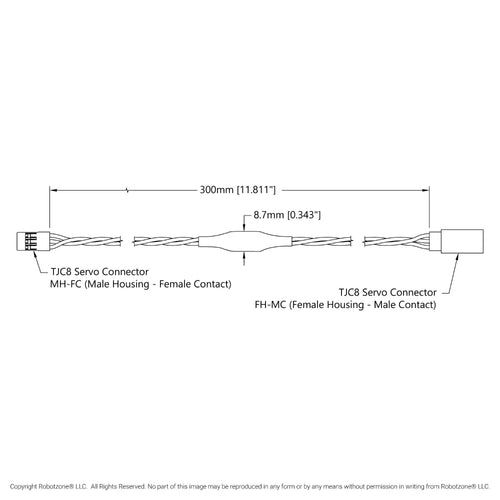 ServoCity Signal-Boosting Servo Extension (3-Pos TJC8, MH-FC to FH-MC, 300mm Length)