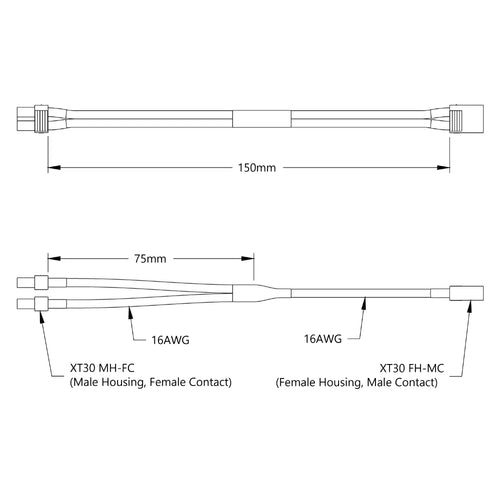 ServoCity XT30 Y-Harness (Single FH-MC XT30 to Dual MH-FC XT30, 150mm Length)