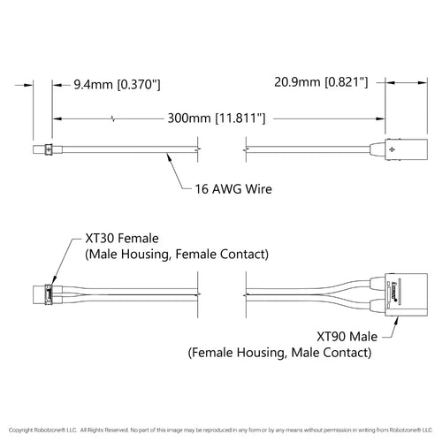 ServoCity XT90 [FH-MC] to XT30 [MH-FC] Adaptor (300mm Length)